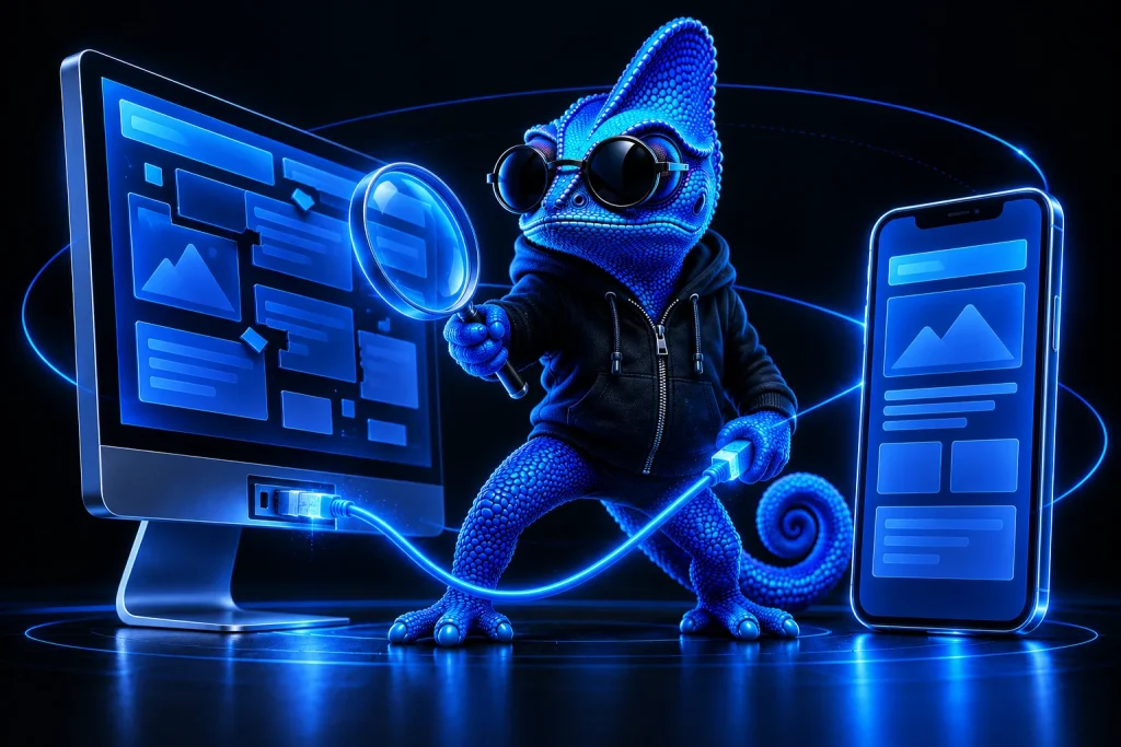 Camaleón de Dankar comparando la carga de una web en ordenador y móvil